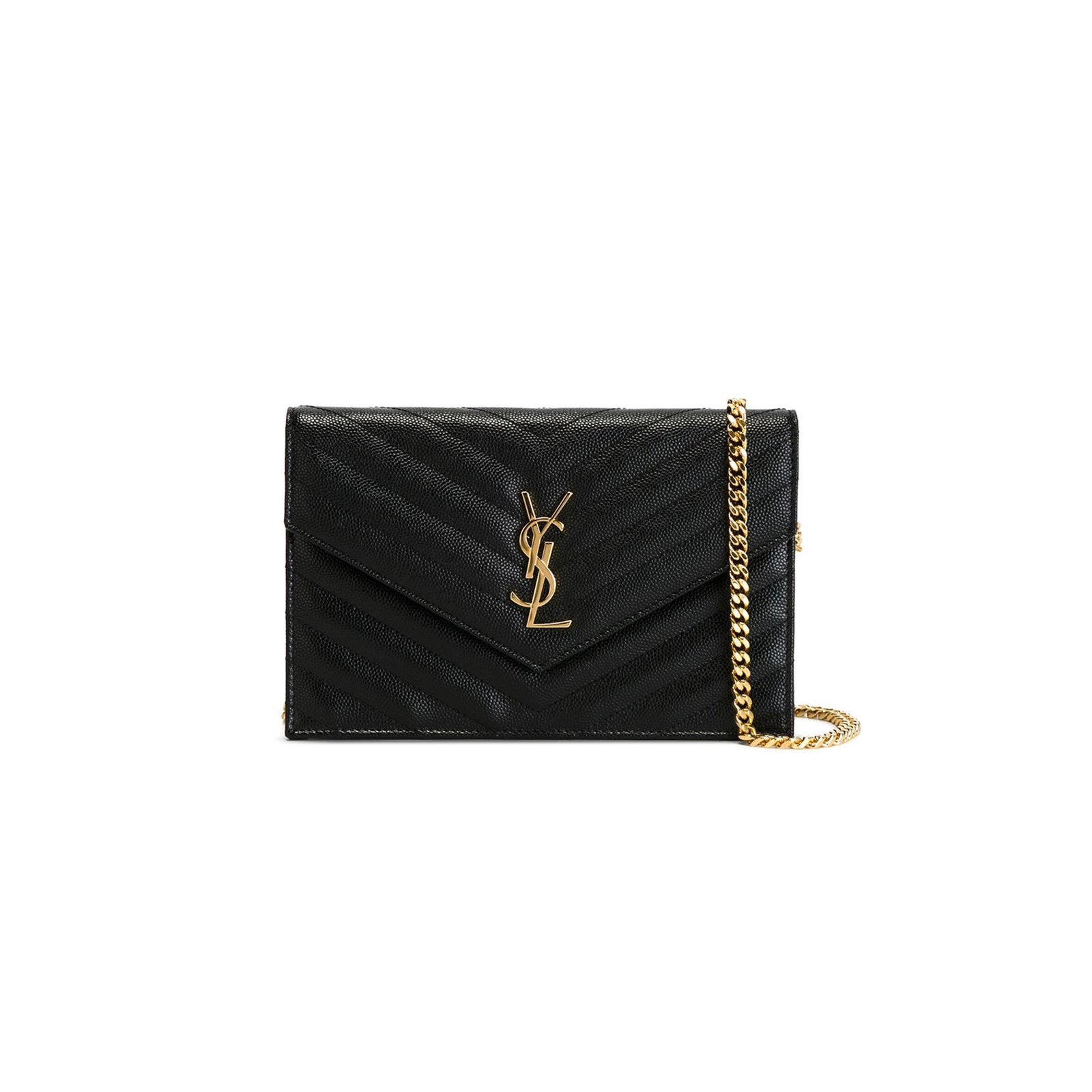 YSL CASSANDRE ENVELOPE CHAIN WALLET IN GRAIN DE POUDRE LEATHER 393953BOW011000 (19*11.5*4cm)