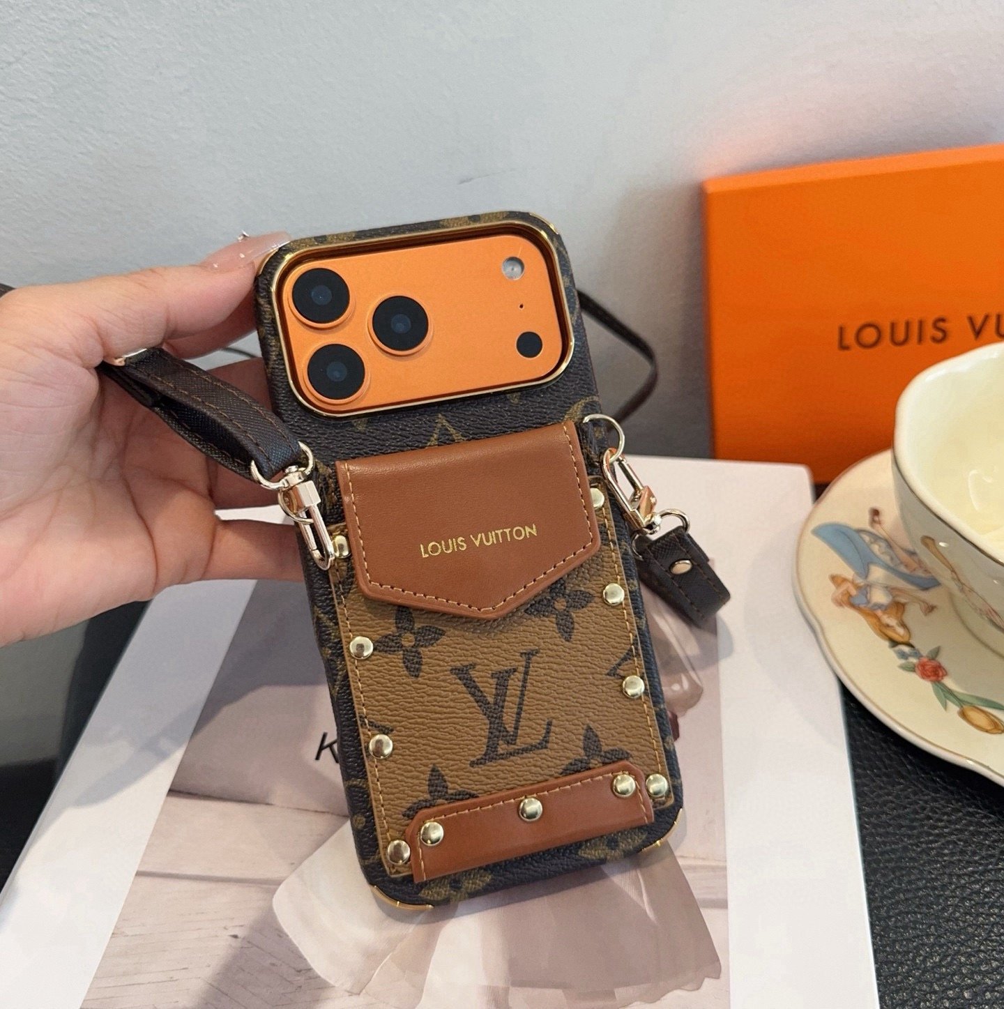 Louis Vuitton Classic Monogram Studded Envelope Phone Case