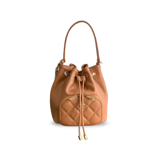 AP4775 COCO CAVIAR QUILTED MINI CC POCKET BUCKET BAG CAMEL  (12.5*10*7cm)