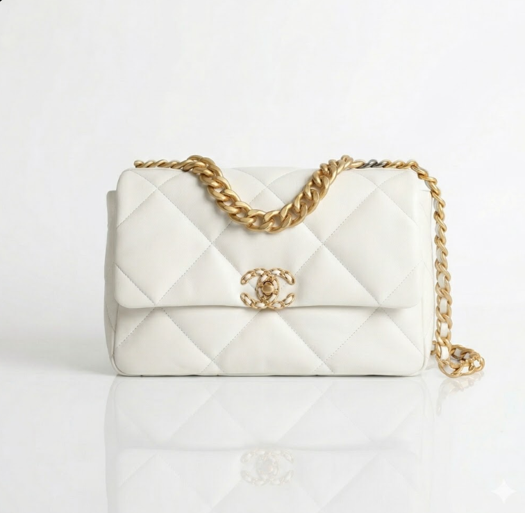 AS1161 Chanel 19 Flap Bag White Lambskin Mixed-Metal Hardware (26*9*16mm)