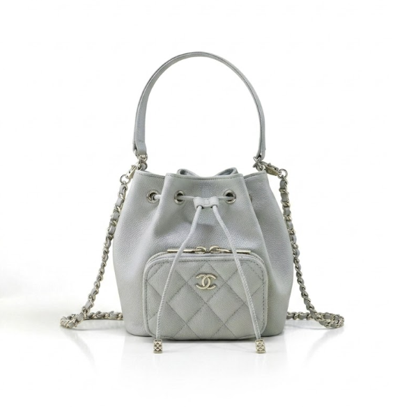 AP2913 COCO CAVIAR QUILTED MINI CC POCKET BUCKET BAG GREAY(12.5*10*7cm)