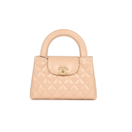 AS4416  COCO MASTER KELLY SHOPPER BEIGE SHINY CALFSKIN BRUSHED GOLD HARDWARE (19*13*7cm)