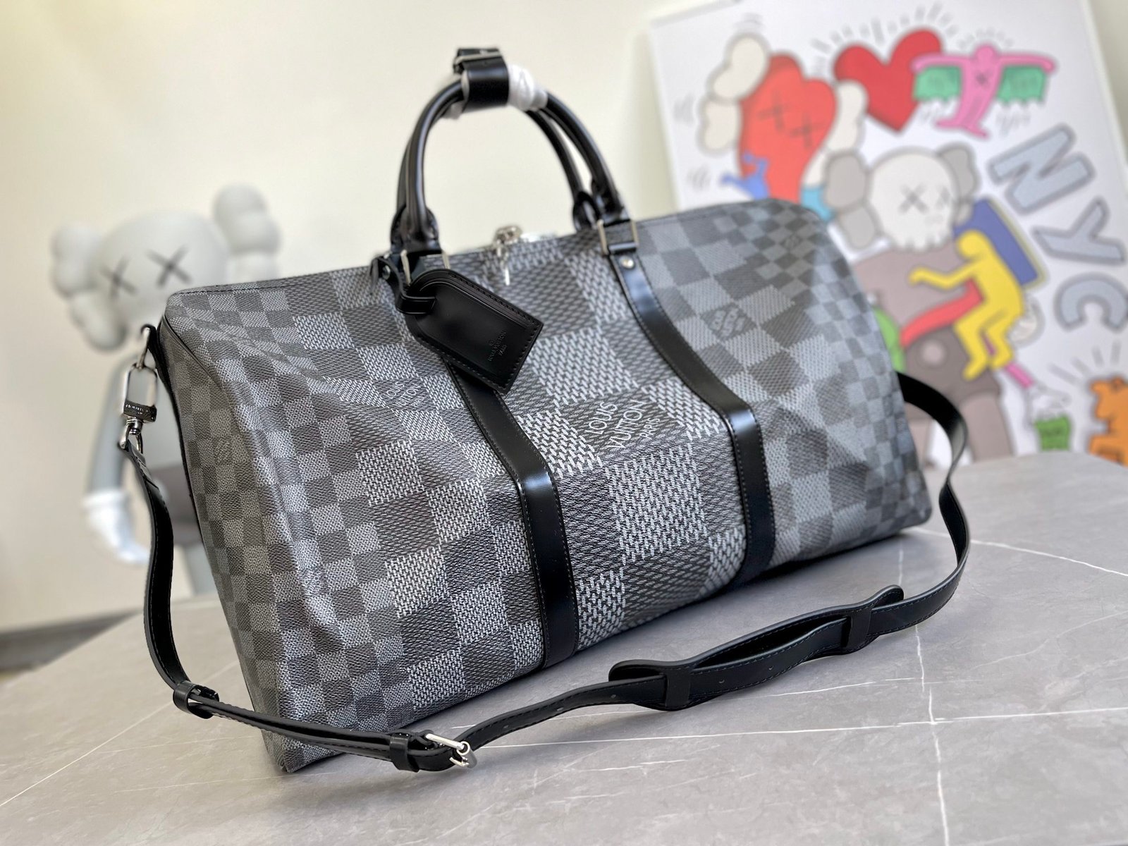 LouisV N50016 Keepall Bandoulière 50 Damier Graphite 3D (50x29x23cm)