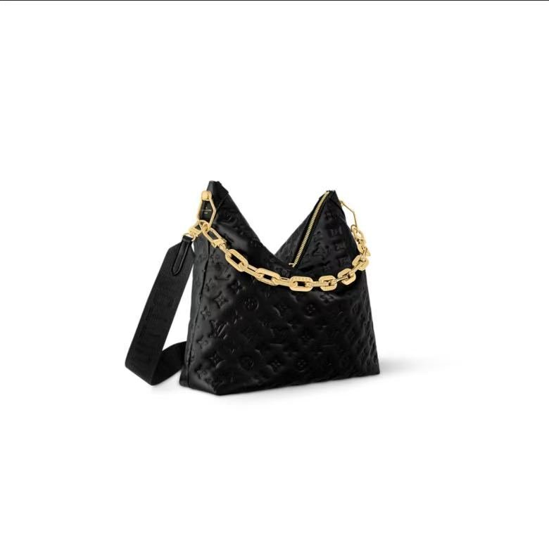 M12068 LouisV Coussin Hobo Bag – Monogram Embossed Leather, BLACK 38 × 33 × 10 cm
