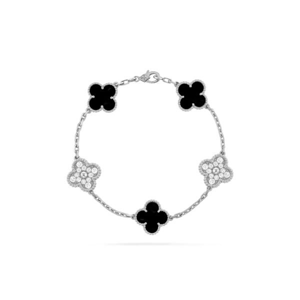 VINTAGE ALHAMBRA BRACELET, 5 MOTIFS - WHITE GOLD, DIAMOND, ONYX VCARP2R900