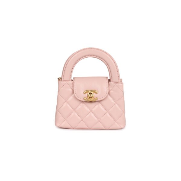CHANEL MASTER NANO KELLY SHOPPER LIGHT PINK SHINY CALFSKIN BRUSHED GOLD HARDWARE(12.5*8.3*4cm)