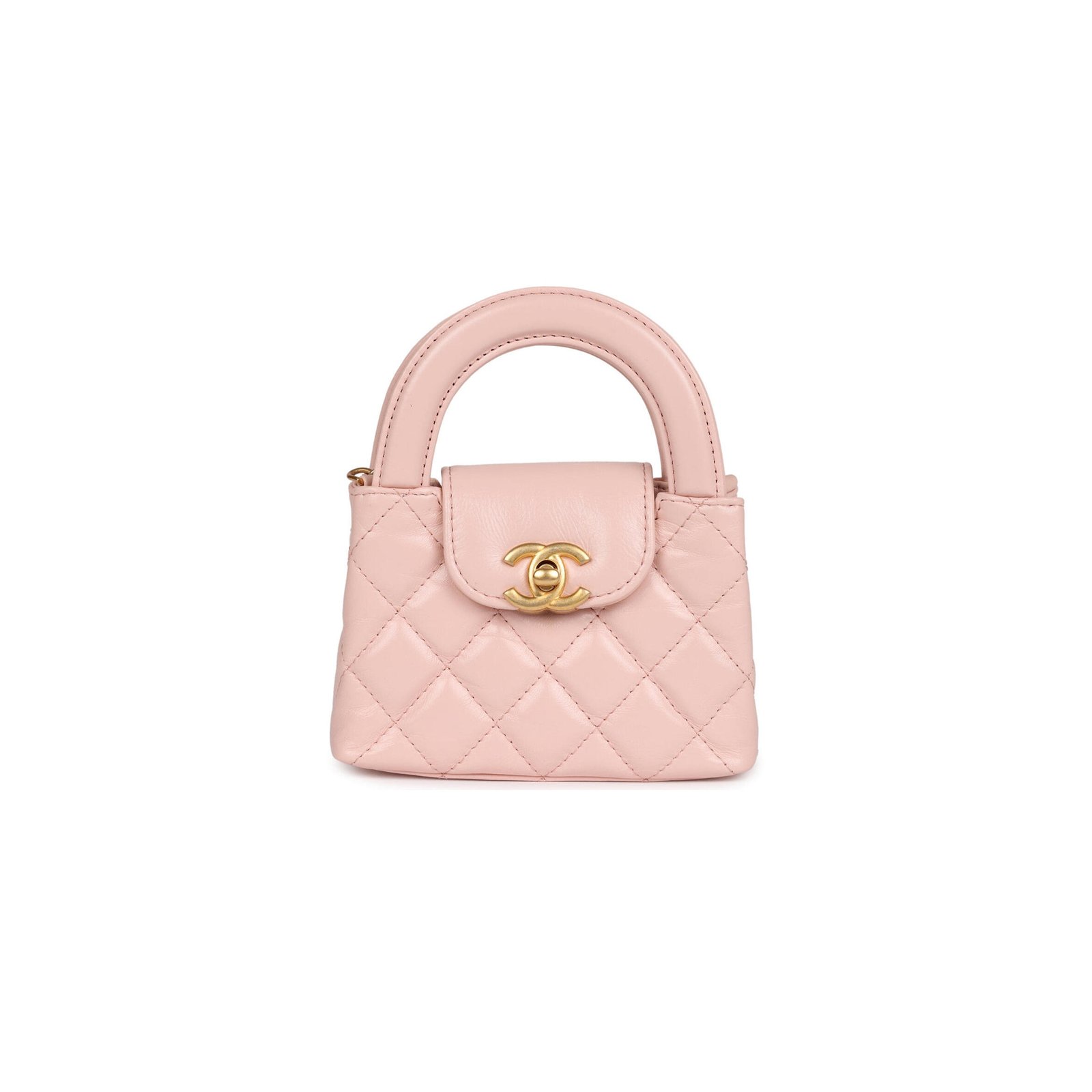 CHANEL MASTER NANO KELLY SHOPPER LIGHT PINK SHINY CALFSKIN BRUSHED GOLD HARDWARE(12.5*8.3*4cm)