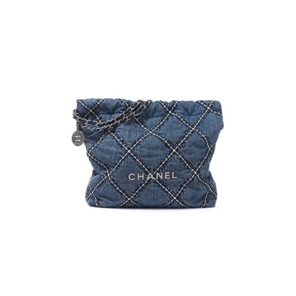AS3260 CHANEL DENIM QUILTED STITCHED SMALL CHANEL 22 BLUE  (37*35*7cm)
