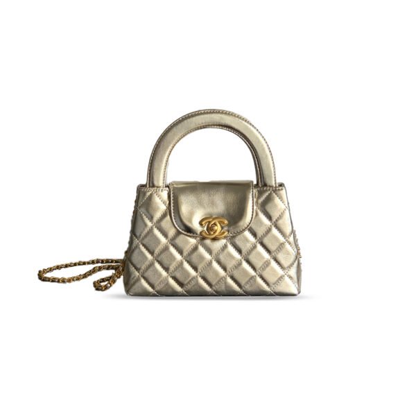 AS4416 CHANEL MASTER GOLD QUILTED LAMBSKIN MINI KELLY GOLD HARDWARE  (19*13*7cm)