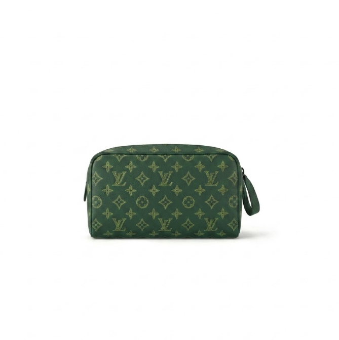 M112639 LouisV Dopp Kit Bag - Green Monogram Canvas  Leather - 28 × 15 × 16.5 cm