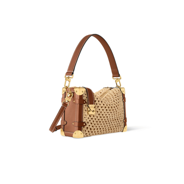 M14405 LouisV Side Trunk Medium Bag - Raffia Canvas  Leather - 23.5 × 16 × 8.5 cm