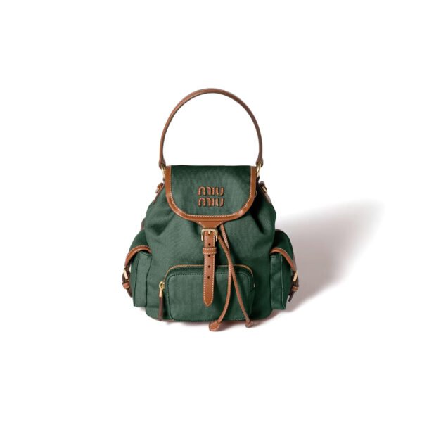 5BZ043 MIU CANVAS AND LEATHER BACKPACK  (22*18*11.5cm)