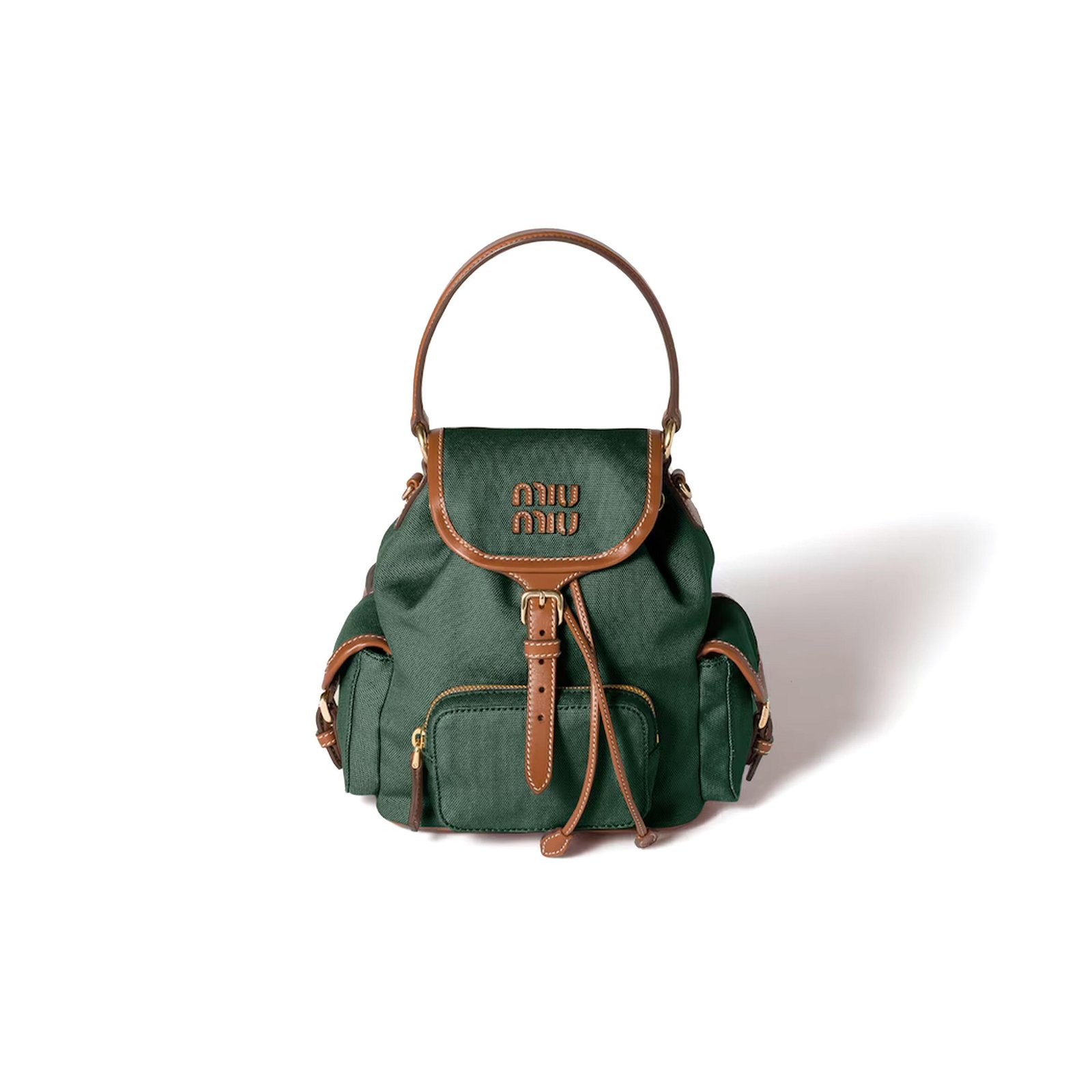 5BZ043 MIU CANVAS AND LEATHER BACKPACK  (22*18*11.5cm)