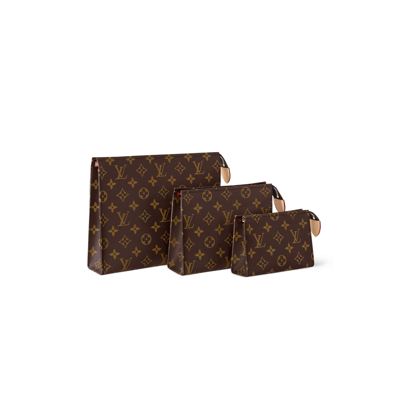 M47195 LouisV Trio Toiletry Bag - Brown Monogram Canvas  Washable Lining - 25 × 20 × 5.5 cm