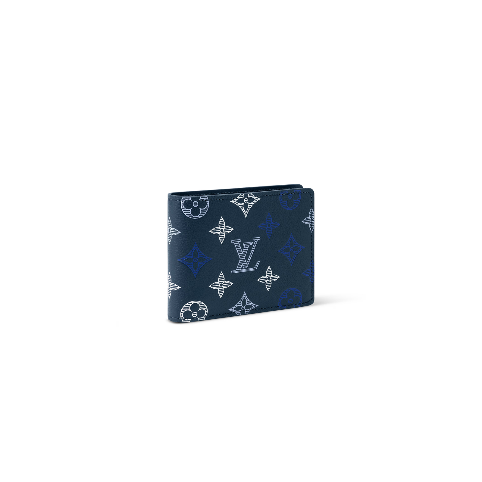 M29137 Louis Vuitton Multiple Wallet Navy Blue Cowhide Leather Monogram Embossed Bifold Wallet 11.5 × 9 × 1.5 cm