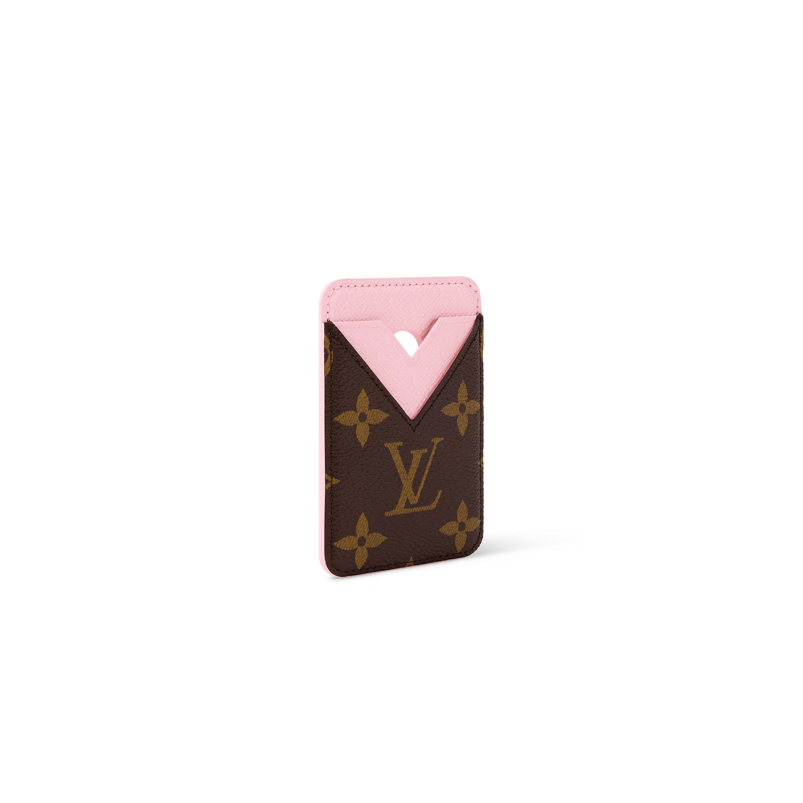 M28319 Louis Vuitton Magnetic Card Holder Pink Monogram Macassar Canvas Leather MagSafe Card Wallet 9.5 × 0.5 × 6.5 cm