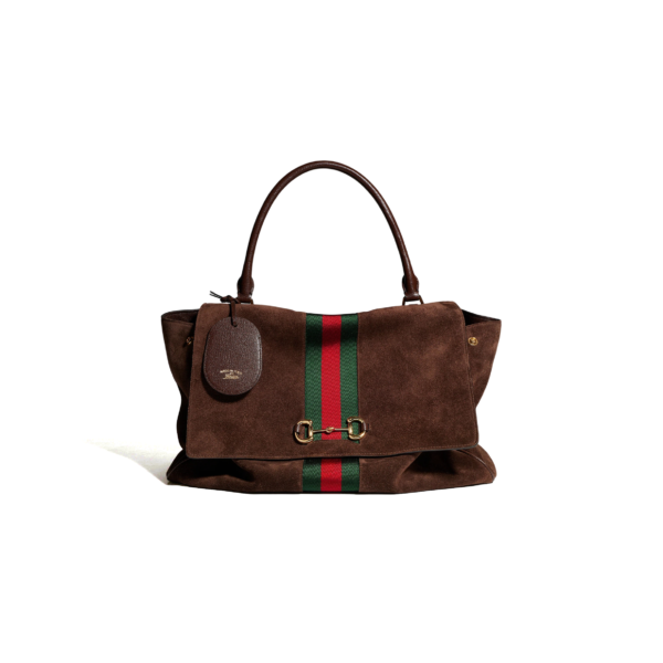 875019 Gucci Generation Gucci Top Handle Bag Brown Suede Leather Horsebit Handbag Shoulder Bag 37 × 29 × 13 cm